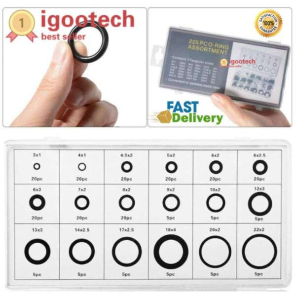 iremax O ring ยางโอริง อเนกประสงค์ คุณภาพสูง 18 ขนาด 225 ชิ้น พร้อมกล่องพลาสติก