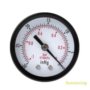 FUN Mini Air Vacuum Pressure Gauge 50mm Pressure Meter -1bar -30inHg 1/4" Back Mount