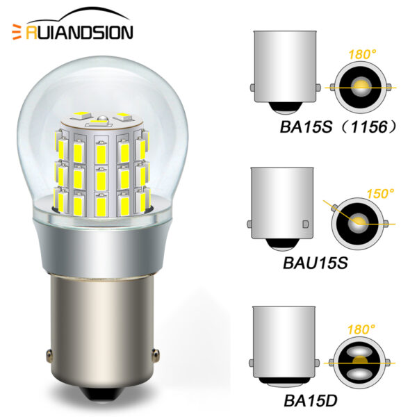 Ruiandsion หลอดไฟเลี้ยวรถยนต์ LED 1156 BA15S P21W BA15D BAU15S 10-30V สีขาว สีเหลือง สีแดง