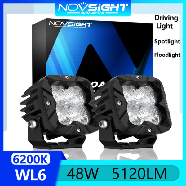 Novsight All Weather ไฟสปอตไลท์ LED ทรงสี่เหลี่ยม 3 นิ้ว 48W 5120LM 6200K สว่างมาก สําหรับรถจักรยานยนต์ ออฟโร้ด รถยนต์ 2 ชิ้น