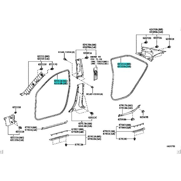 ยางกระดูกงู (ติดกับตัวรถ) Toyota Camry 2013 ACV51(62311-06170-A1/62312-06170-A1/62331-06160-A1/62332-06160-A1) แท้ห้าง