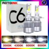 2 ชิ้น C6 LED H4 H7 H11 ซัง รถ หลอดไฟหน้า H1 H3 H8 9005 9006 ไฟตัดหมอกหน้าอัตโนมัติ 3000K 4300K 6000K 8000K ไฟตัดหมอก HB3 HB4 880 881 H27 12V