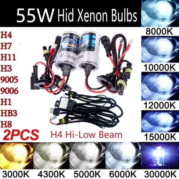 หลอดไฟซีนอน 55W Hid H7 H11 9005 9006 H4 ลำแสงสูง-ต่ำ 5000K 8000K 10000K 12000K สําหรับติดรถยนต์