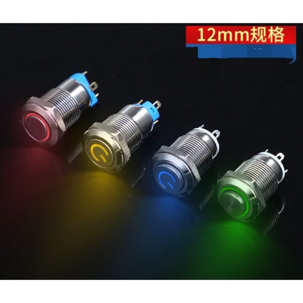 สวิตซ์สแตนเลสกันน้ำ 12mm 12v 24v 220v  มีหลายสี กดติดปล่อยดับ กดติดกดดับ