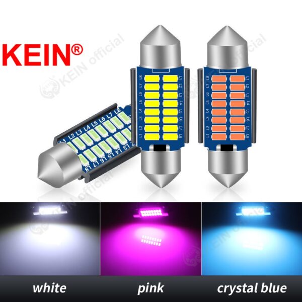 Kein โคมไฟติดเพดานรถยนต์ 28 มม. 31 มม. 36 มม. 39 มม. 41 มม. Festoon Led C10W C3W C5W แผงป้ายทะเบียน ภายใน อ่านหนังสือ ส่วนประกอบหลอดไฟ Led อัตโนมัติ 16SMD 3014 สีชมพู