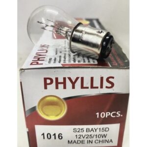 TTL หลอดไฟท้าย ไฟถอย ไฟเบรค 12V 25/10W 2 จุด เขี้ยวตรง สีใส No.1016 PHYLLIS S25 BAY15D 12499CP A4879