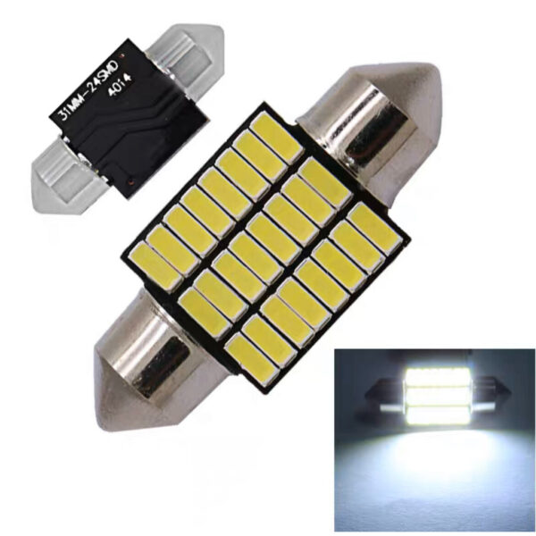 ไฟเพดานรถยนต์ LED 31MM 24SMD ชิปขั้วแคปซูล แสงสีขาว แสงไอซ์บลู *ราคา1 ชิ้น