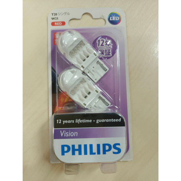 PHILIPS  12V T20 21W LED RED  สีแดง  หลอดไฟท้ายแบบเสียบ 1 จุด ฟิลิปส์  ( 12838REDB2  ) (1 แพ๊ค  มี 2 หลอด)