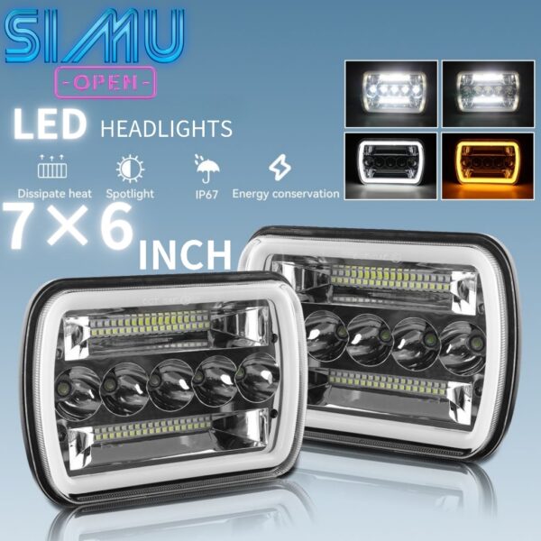 【ส่งจากไทย】SIMU 7x6 5x7 Super Bright LED Headlight Hi/Lo DRL Beam for Spot Flood Combo Beam LED Headlight Working light