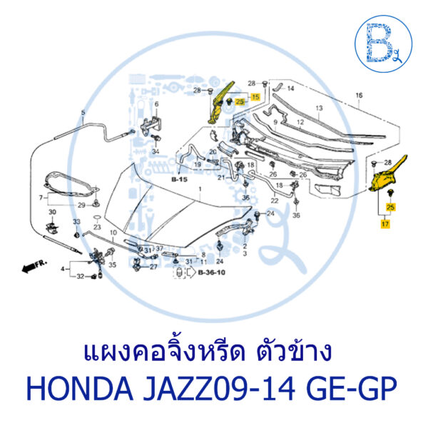 **อะไหล่แท้** แผงคอจิ้งหรีด ตัวข้าง ฝาครอบบานพับฝากระโปรงข้าง HONDA JAZZ09-12 GE