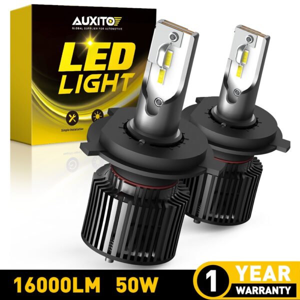 Auxito หลอดไฟหน้า LED H4 9003 HB2 24W 16000LM 6000K 1860CSP สีขาว 2 ชิ้น