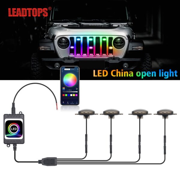 LEADTOPS ไฟ LED กระจังหน้ารถยนต์ 7 สี ไฟวิ่งกลางวันสากล ไฟสุทธิจีน เอสยูวี RGB สี การควบคุมแอพ ไฟเตือนไฟตัดหมอก 12V สำหรับ เอทีวี ออโต้ เซ็นทรัล กริด