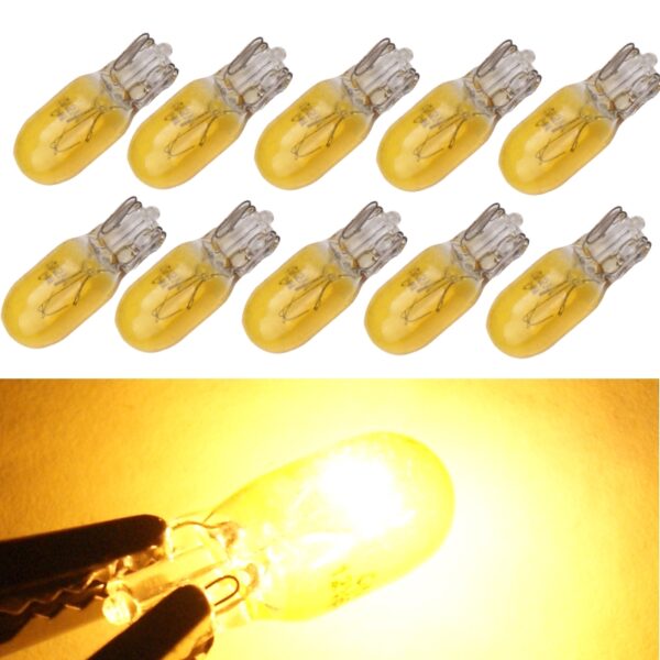 หลอดไฟ T10 W5W Halogen Bulbs 194 158 Side Wedges 12V 5W Xexon สีเหลืองสําหรับติดรถยนต์ 10 ชิ้น