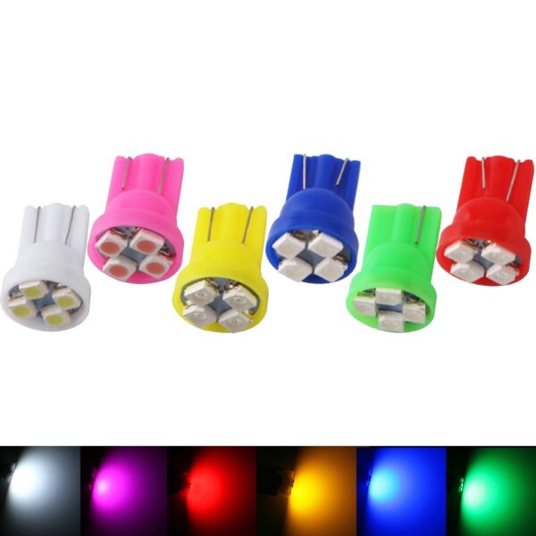 หลอดไฟ LED T10 1210 4 SMD 555 194 168 แบตเตอรี่ สีขาว ชมพู ฟ้า แดง เขียว อําพัน สําหรับรถยนต์