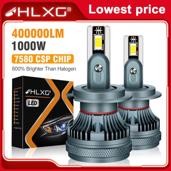 ไฟหน้าแคนบัส LED H7 H4 H11 1000W 400000LM หลอดไฟตัดหมอกเทอร์โบ LED H1 HB3 HB4 9005 9006 H9 H8 9012 HIR2 6000K สําหรับรถยนต์