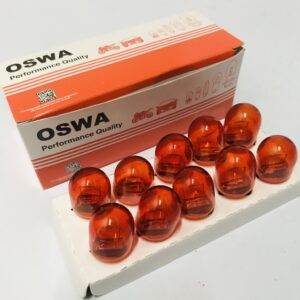 หลอดไฟเลี้ยว OSWA T20 12V 21W AMBER  1 ไส้ แสงสีส้ม แบบเสียบ(1 กล่อง 10 หลอด)