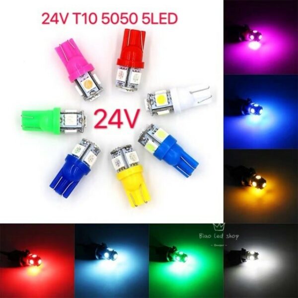 หลอดไฟหรี่ Led 5 ดวง 24v T10 5050 ขนาดเล็ก สําหรับติดล้อรถยนต์ 1 คู่