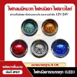 ไฟแบบกลมมีหมวก ไฟหลังคา ไฟราวข้าง และ ไฟดาวไลท์ (LED 12V